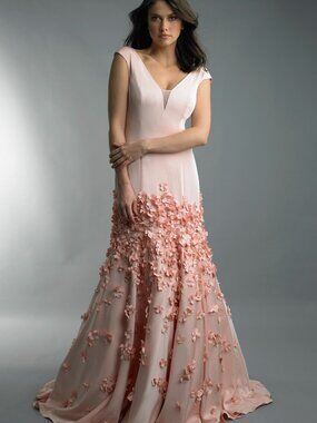 D8590L Sleeveless Ball Gown With Flowers - Pink